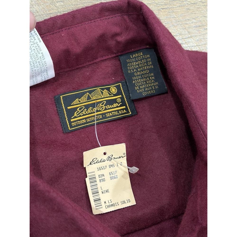 NWT Vintage 80s Eddie Bauer Button Up Flannel Long Sleeve Shirt Maroon Large - Picture 2 of 7